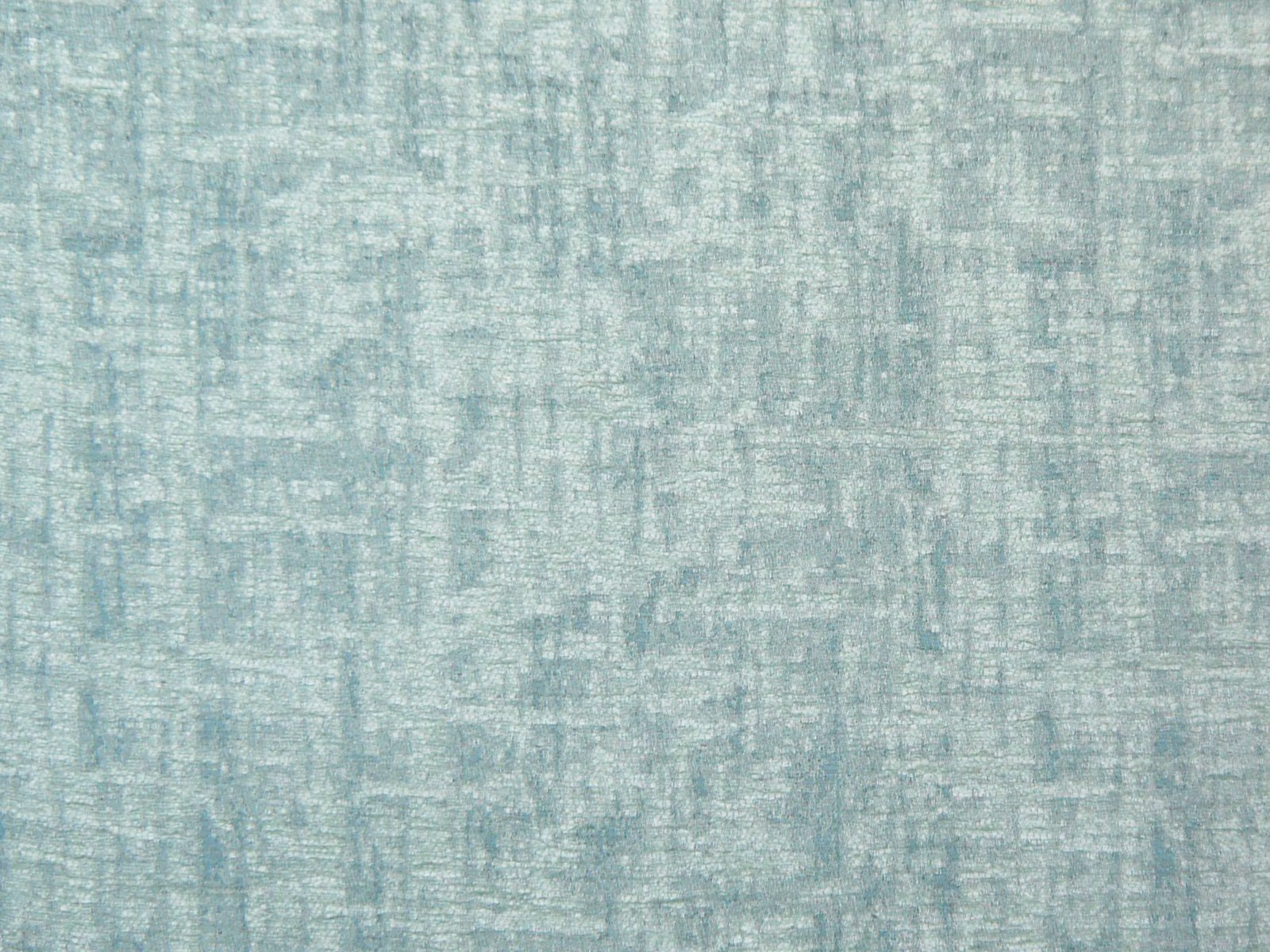 Pale aqua-blue chenille with soft grey strié texture and distressed vertical marks