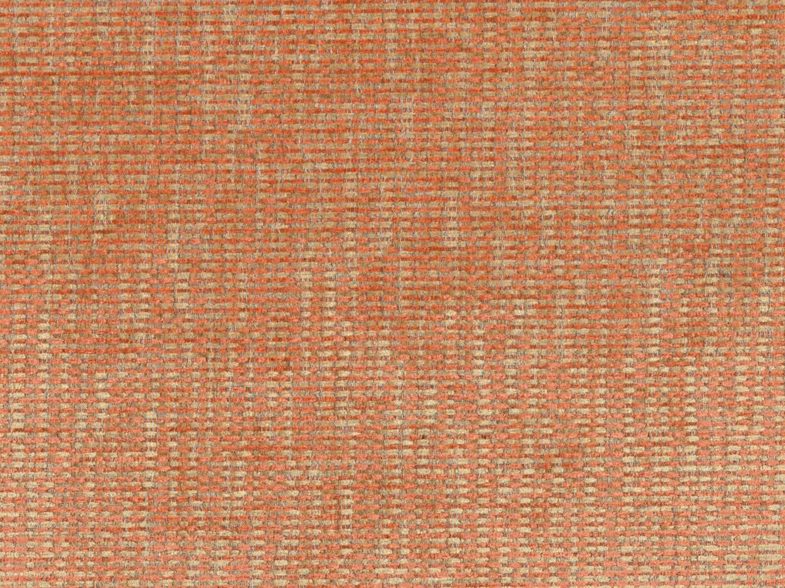 Muted coral terracotta chenille with fine oatmeal flecks and a compact woven texture