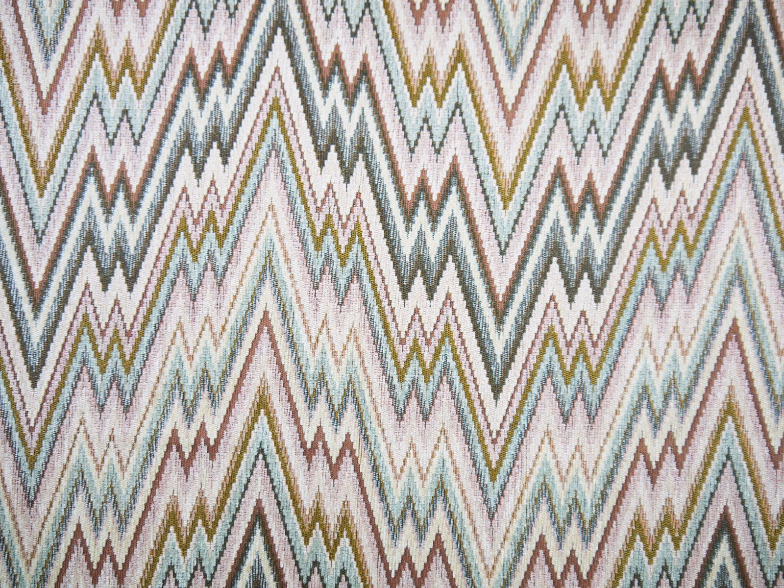 Muted sage, blush and olive zigzag chenille with a soft raised weave