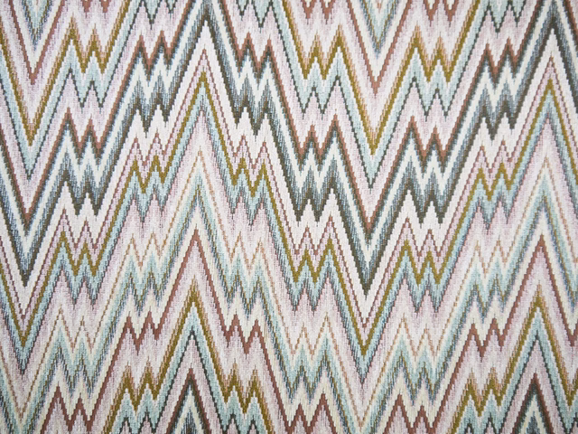 Muted sage, blush and olive zigzag chenille with a soft raised weave