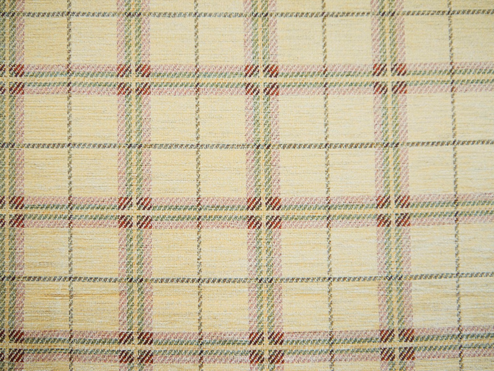 Pale cream chenille plaid with sage, pink and dark olive crosshatch lines