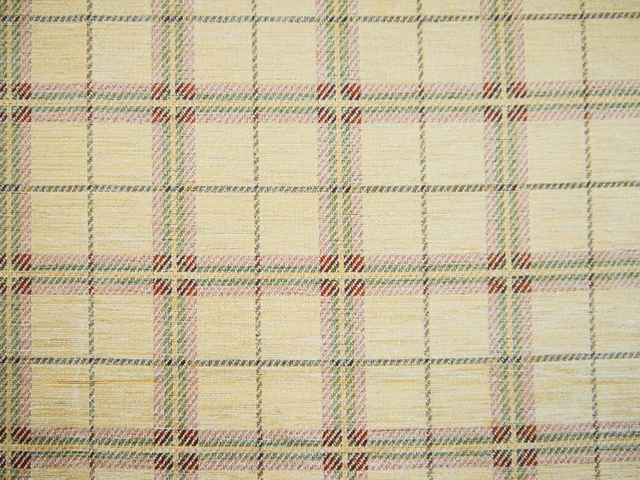 Pale cream chenille plaid with sage, pink and dark olive crosshatch lines
