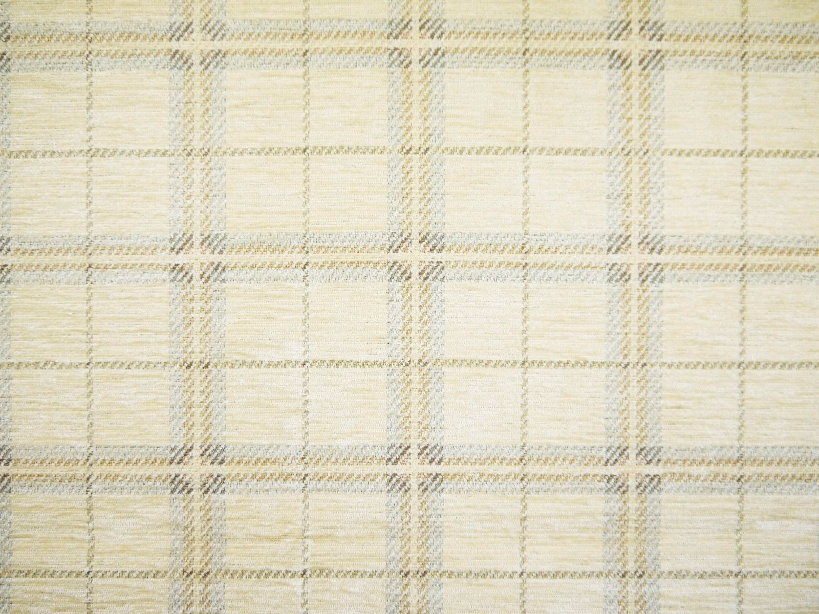 Warm ivory chenille with pale sage and grey windowpane checks