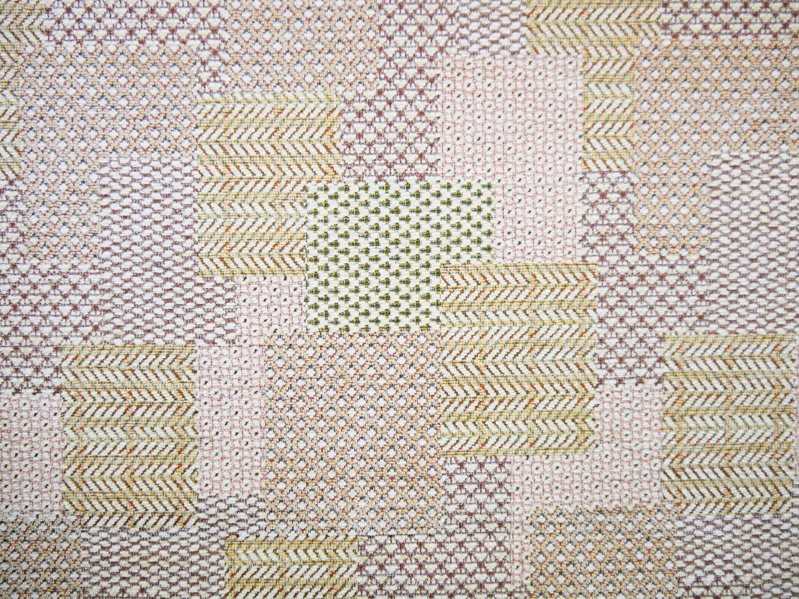 Muted sage, blush, beige and grey chenille with patchwork geometric blocks