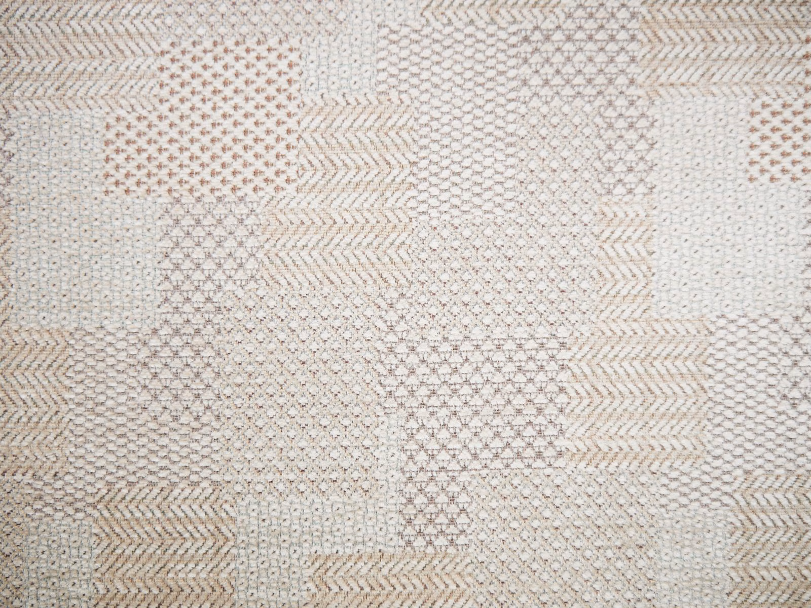 Ivory chenille with taupe, blush and grey geometric patchwork weave