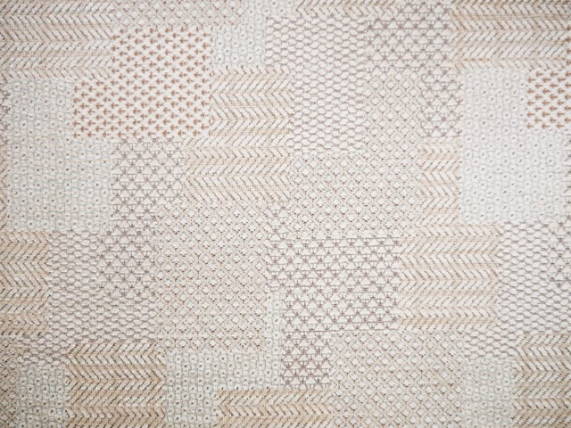Ivory chenille with taupe, blush and grey geometric patchwork weave