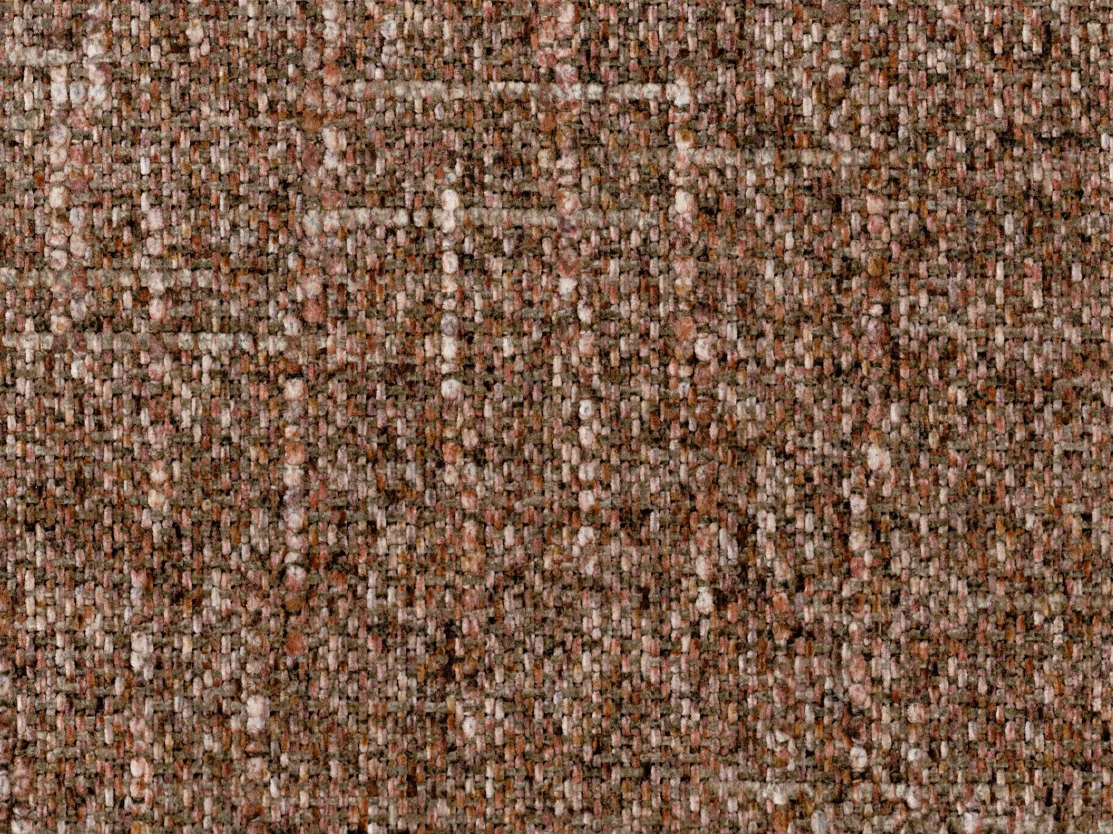 Mottled taupe-brown chenille with cream and muted rust flecks in a dense weave