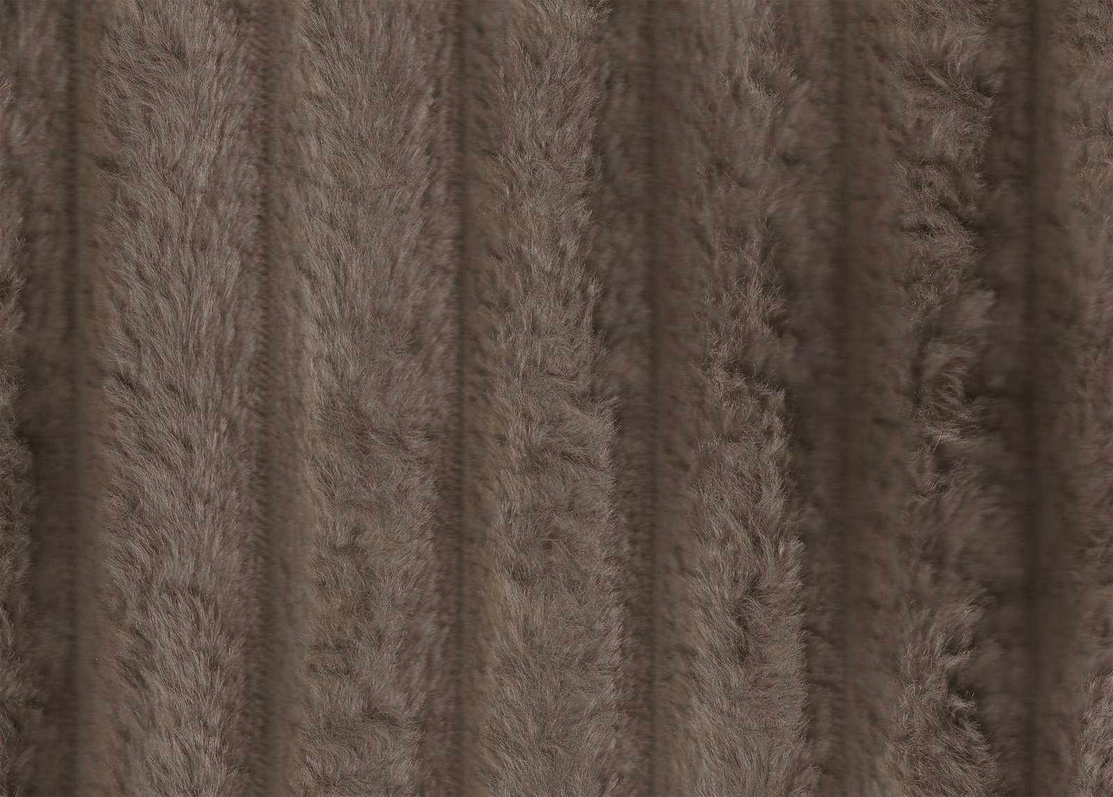 Deep taupe-brown faux fur with long pile and shadowed vertical channels