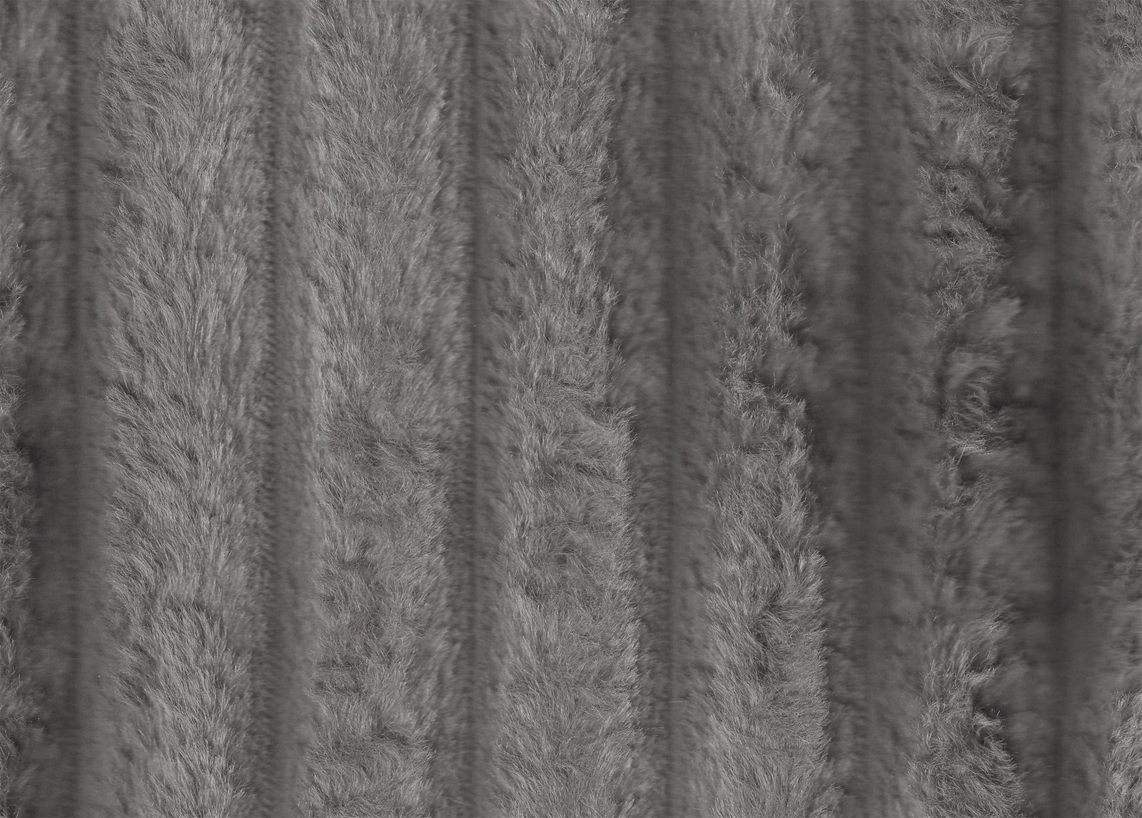 Smoky charcoal grey faux fur with long pile and irregular vertical tonal bands