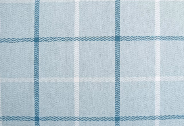 Pale blue teal chenille with large check and fine herringbone stripe detail