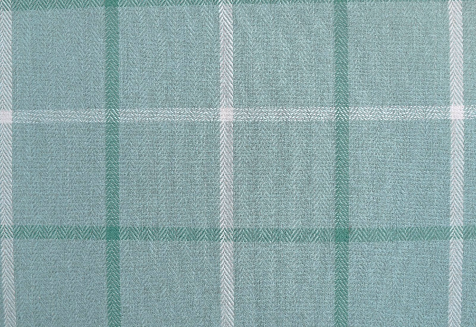 Muted aqua chenille with broad green-teal and white woven checks