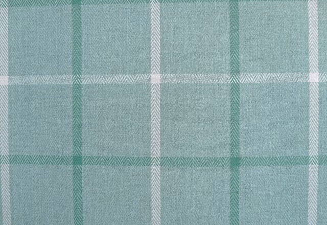 Muted aqua chenille with broad green-teal and white woven checks