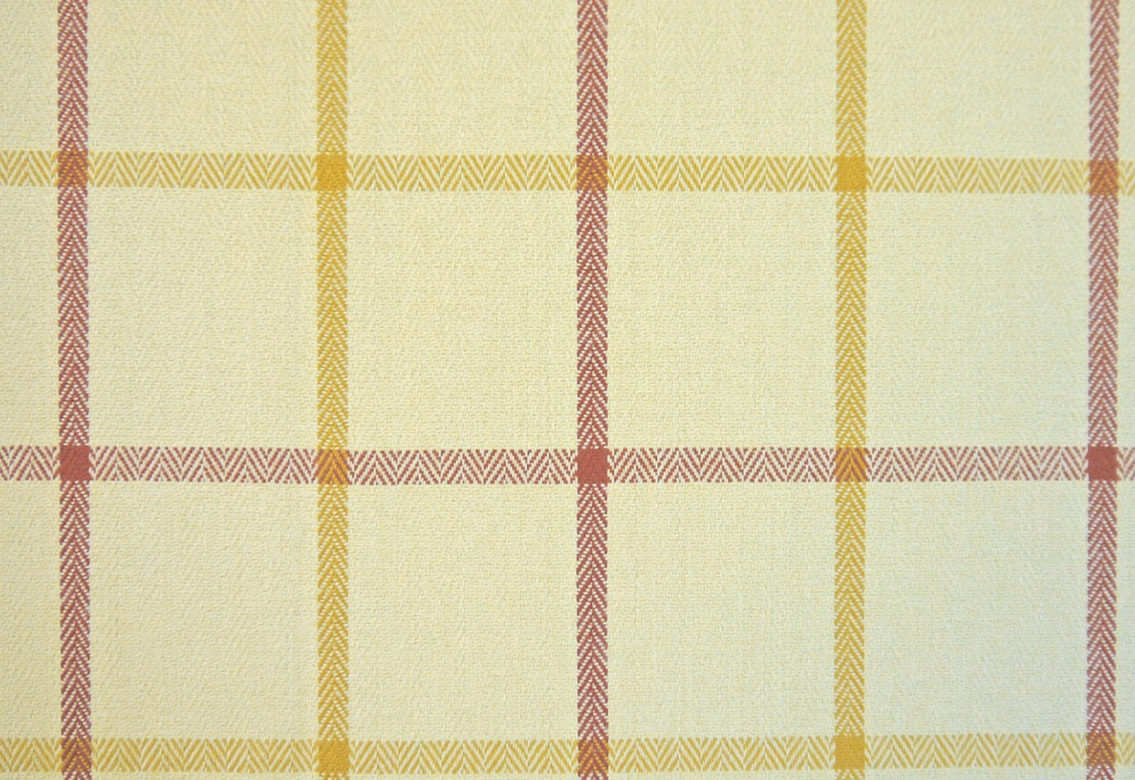 Pale cream chenille with muted mustard and dusty rose herringbone windowpane checks