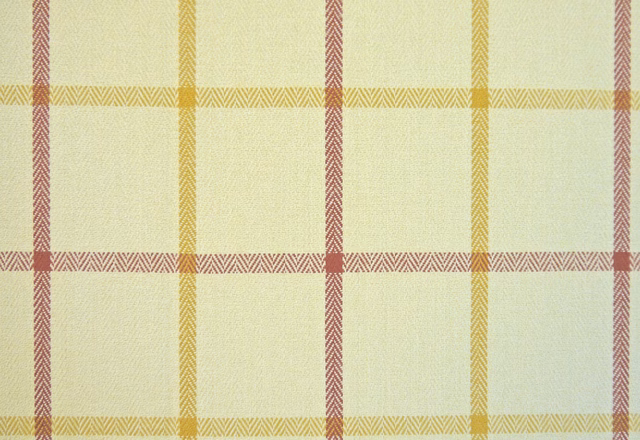 Pale cream chenille with muted mustard and dusty rose herringbone windowpane checks