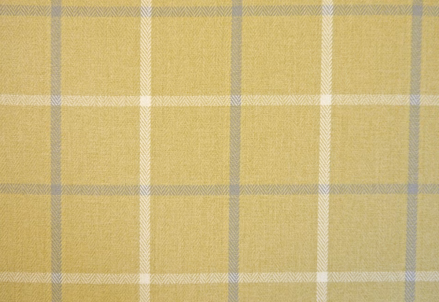 Muted ochre chenille check with cream and grey intersecting stripes