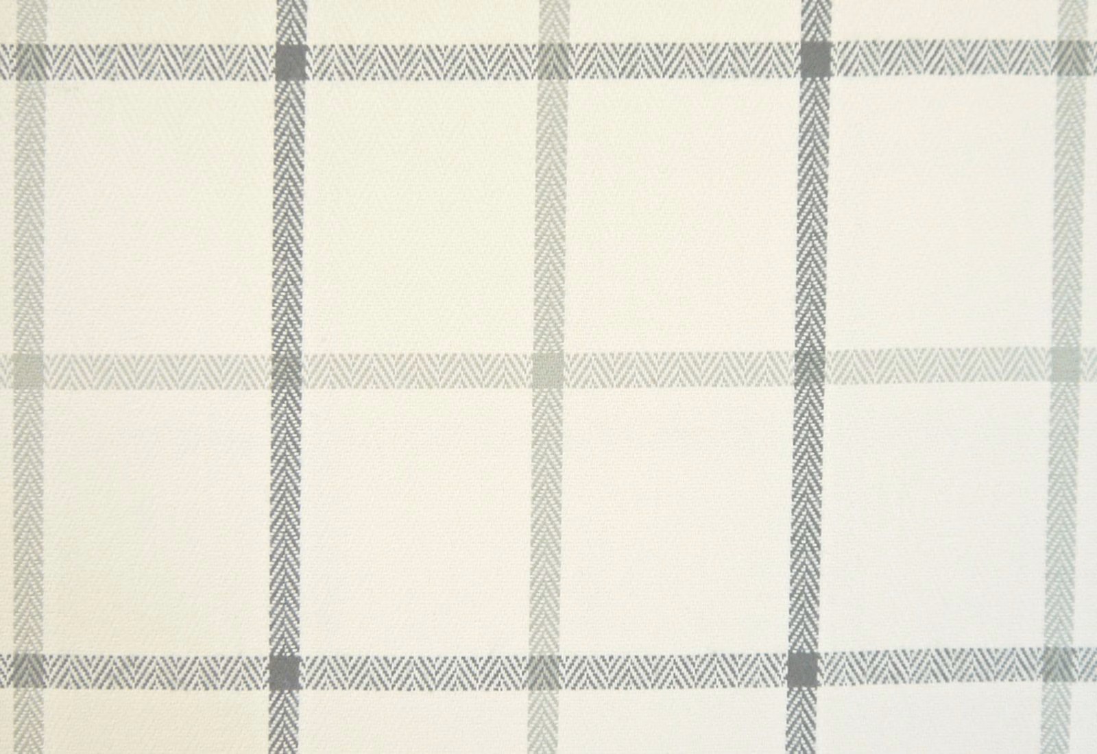 Ivory chenille with broad sage-grey check and broken herringbone bands