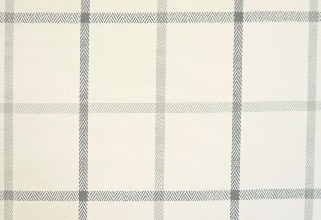 Ivory chenille with broad sage-grey check and broken herringbone bands