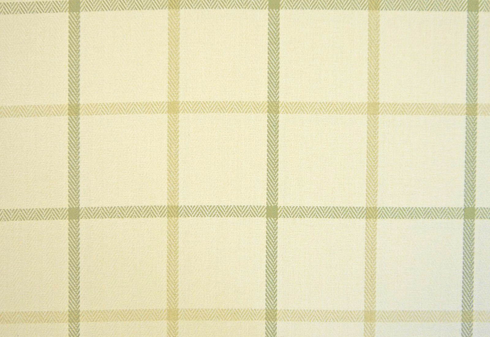 Pale cream chenille with a large muted sage green herringbone check