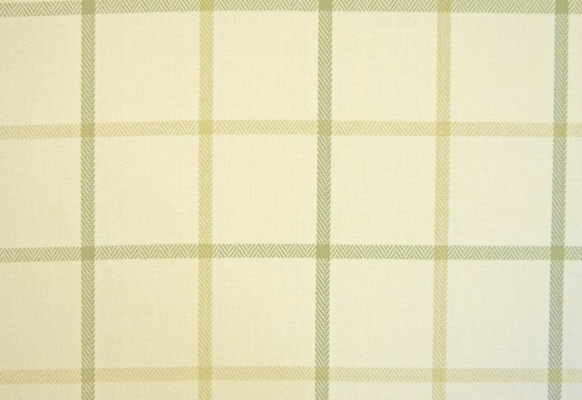 Pale cream chenille with a large muted sage green herringbone check