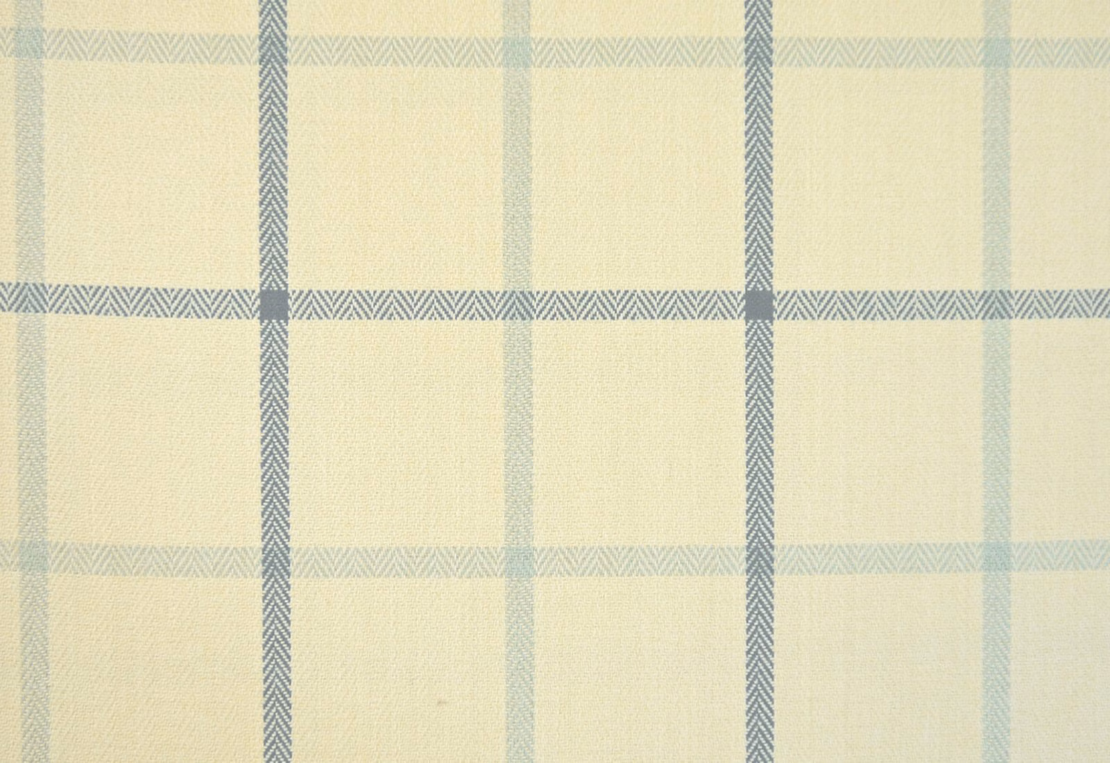 Pale cream chenille check with blue-grey chevron-textured bands
