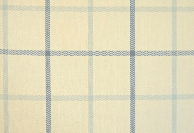 Pale cream chenille check with blue-grey chevron-textured bands