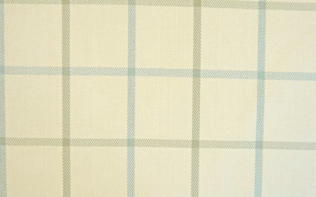 Pale cream chenille check with muted sage and blue-grey woven lines