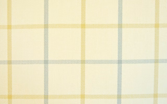 Pale cream chenille with lemon-yellow and blue-grey windowpane checks