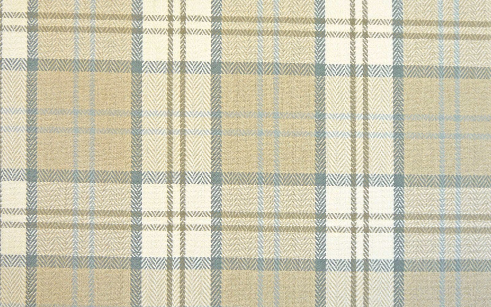Soft sage-blue, oat and cream chenille with a fine woven plaid check