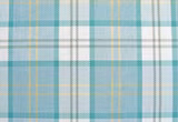 Pale aqua chenille plaid with turquoise bands, grey checks and mustard threads