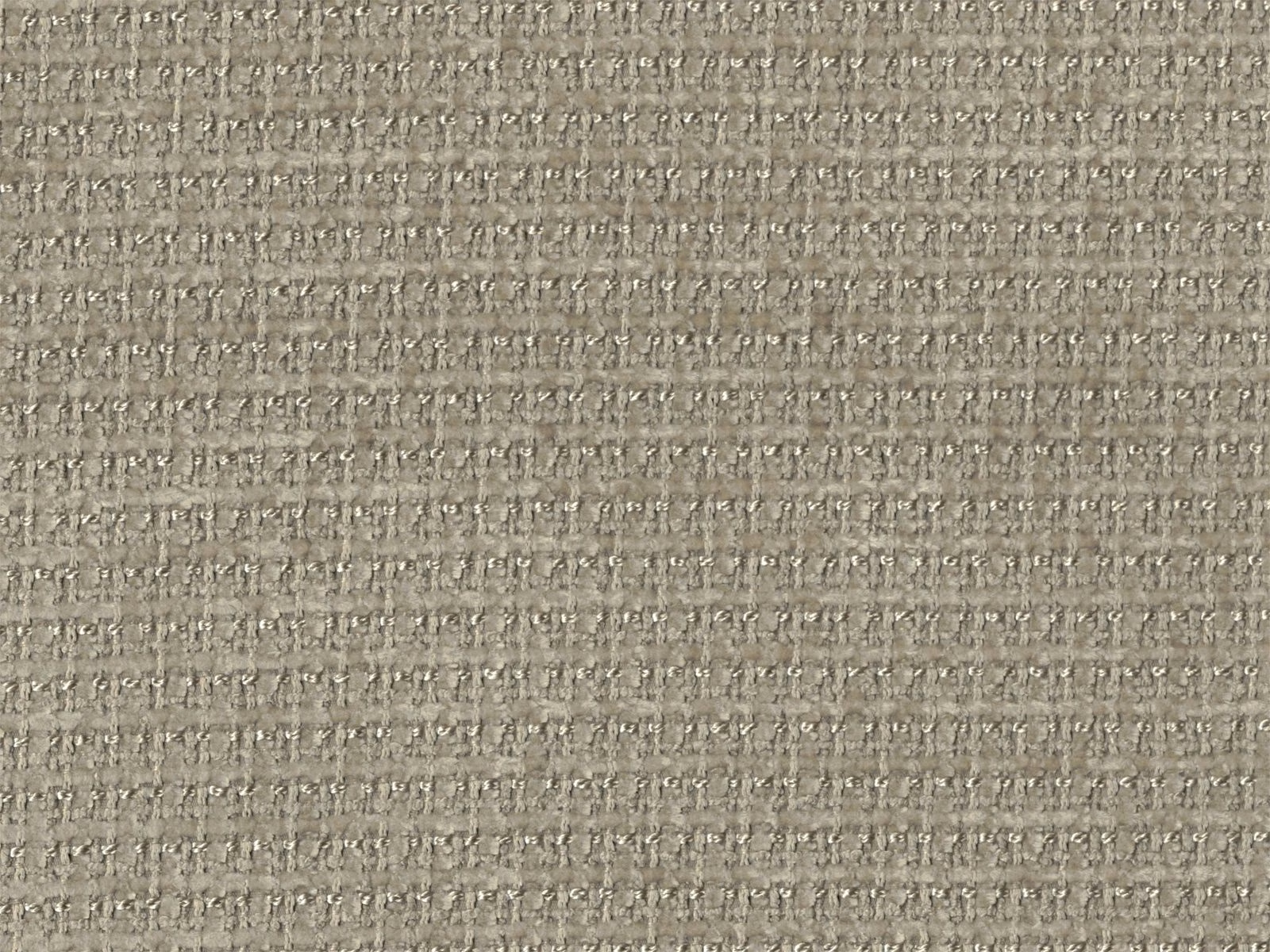 Close-up of greige taupe chenille with fine horizontal ribs and softly flecked yarns