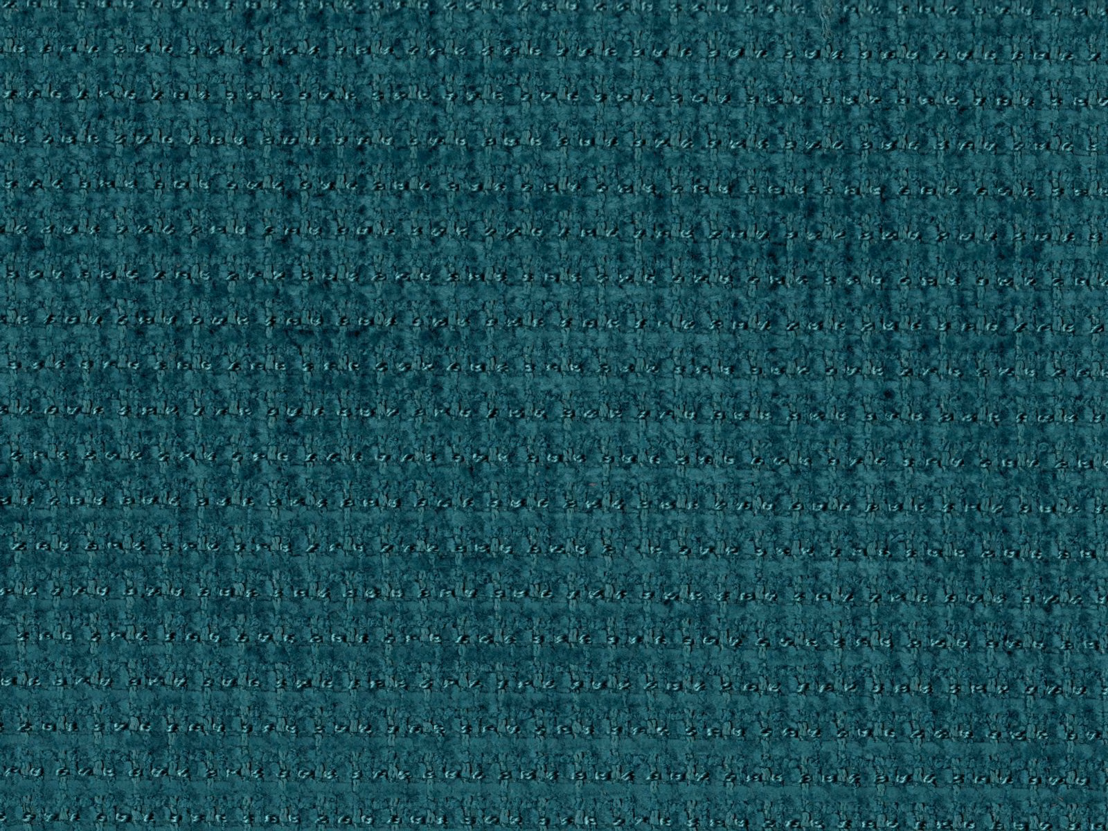 Deep teal chenille swatch with irregular horizontal ridges and softly nubby texture