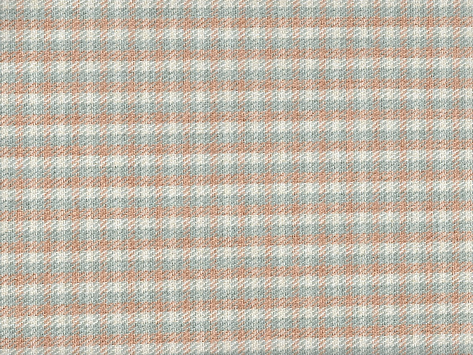 Pale aqua chenille with fine white and coral woven plaid texture