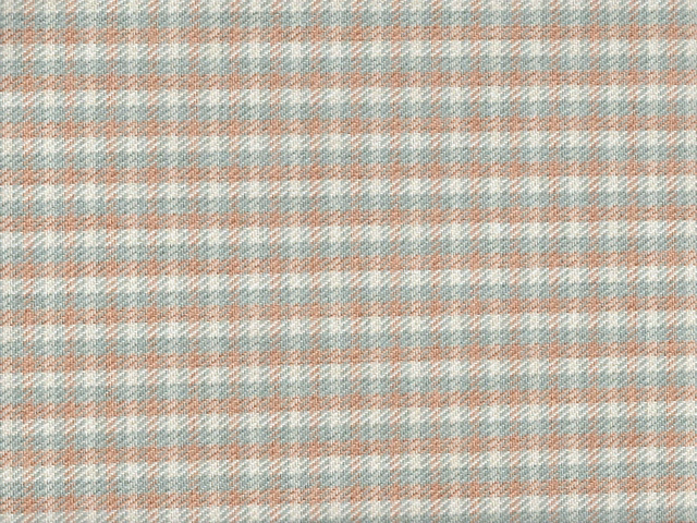 Pale aqua chenille with fine white and coral woven plaid texture