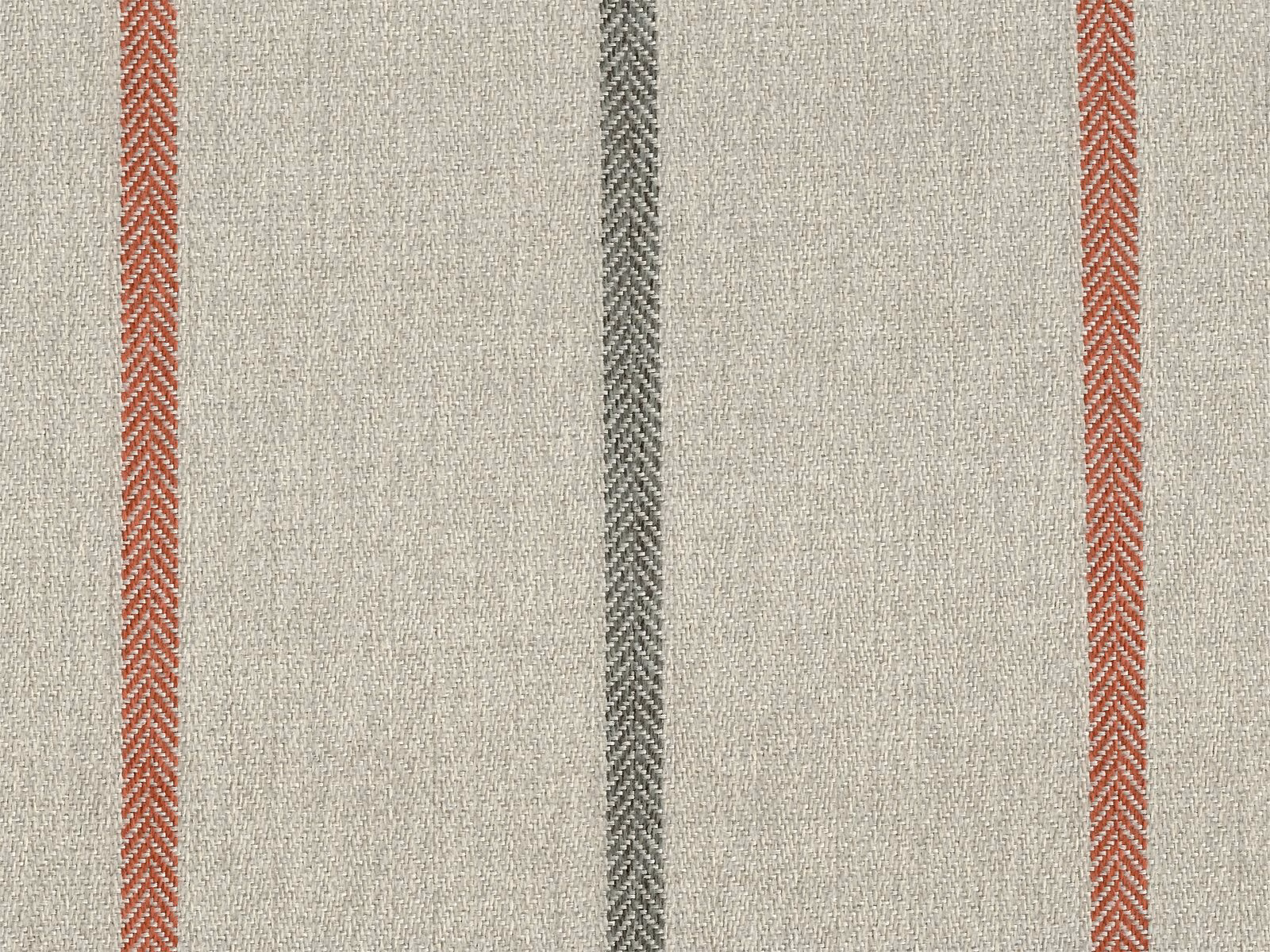 Warm greige chenille with muted terracotta and charcoal vertical herringbone stripes