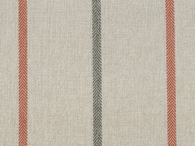 Warm greige chenille with muted terracotta and charcoal vertical herringbone stripes