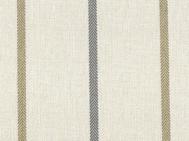 Warm cream chenille with narrow muted olive-grey vertical chevron stripes