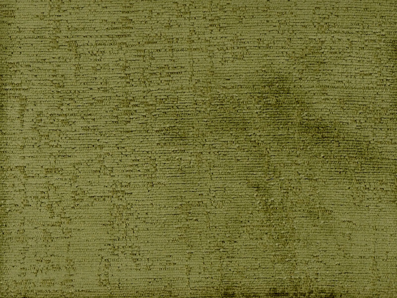 Muted olive-green chenille with broken horizontal slubs and a softly mottled surface