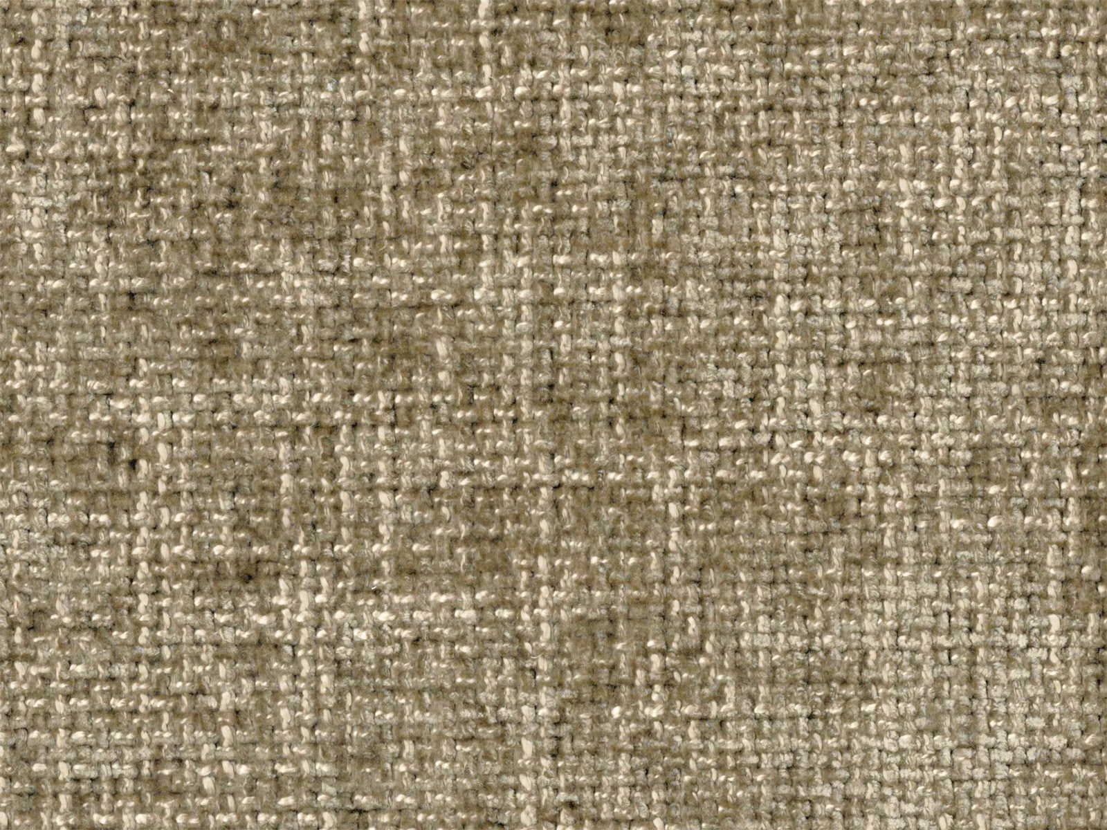 Close-up of warm taupe-grey chenille with an irregular, flecked woven texture