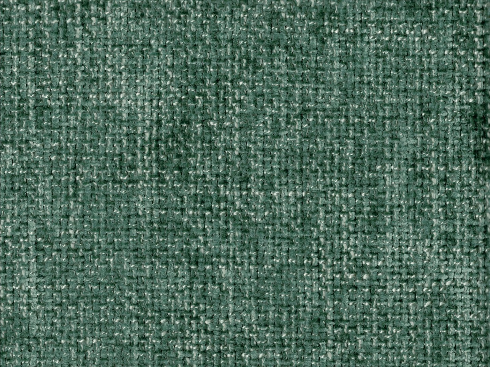 Close-up of muted green chenille with pale flecks and a nubby woven surface