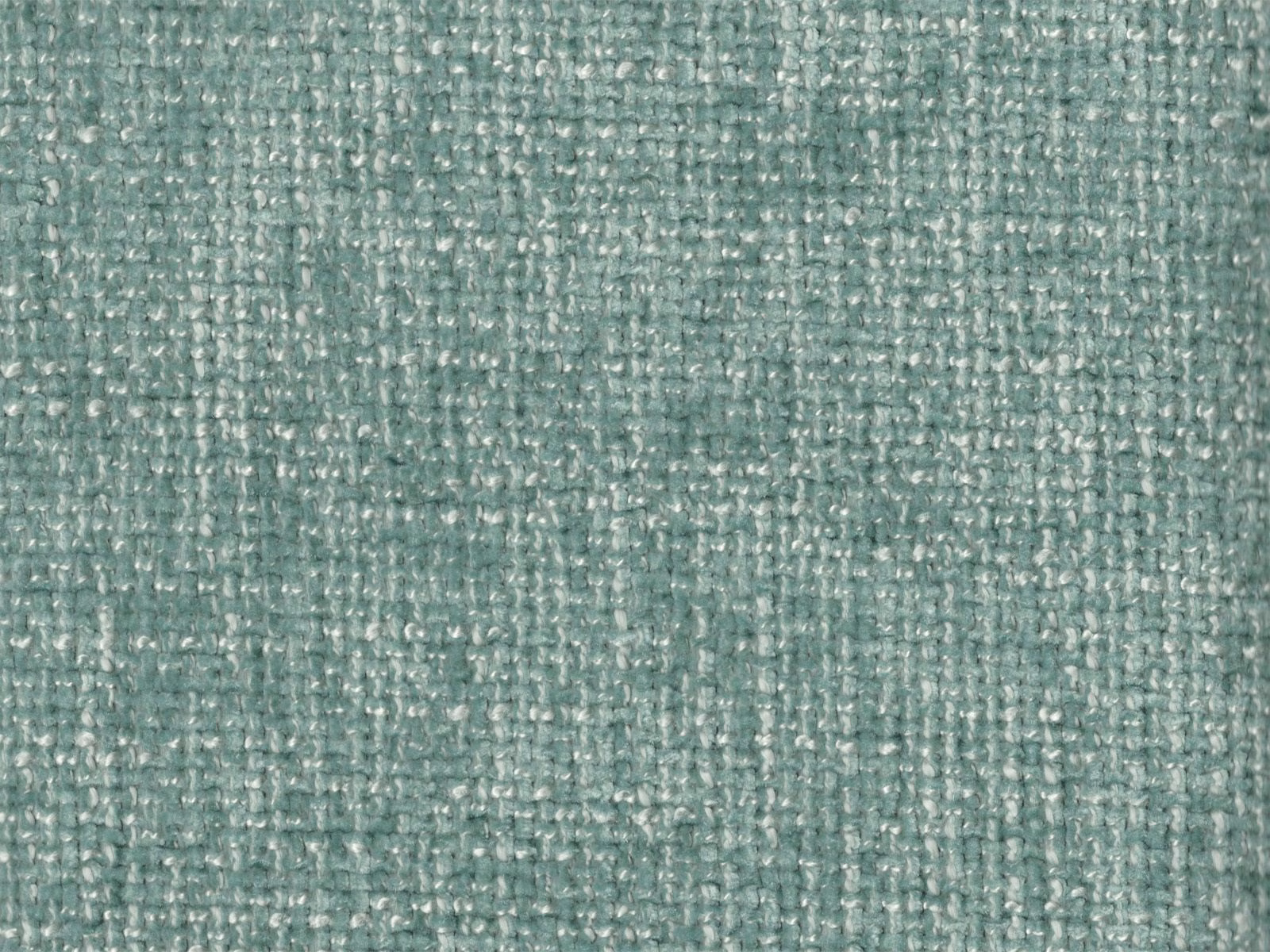 Close-up of muted blue-green chenille with a nubby, softly flecked woven surface