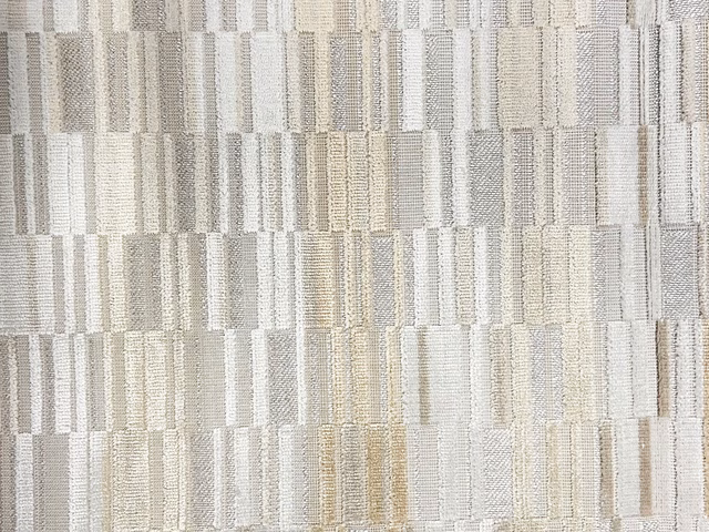 Pale ivory-grey velvet with vertical woven blocks and subtle taupe flecks