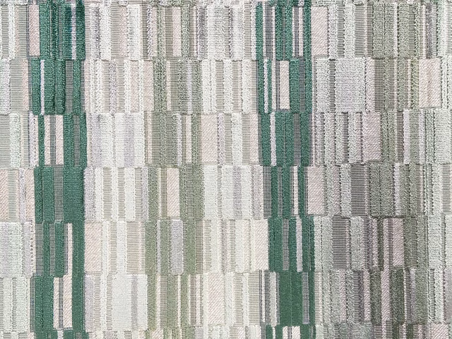 Sage green, grey and ivory velvet with irregular vertical rectangular blocks and fine ribbed texture