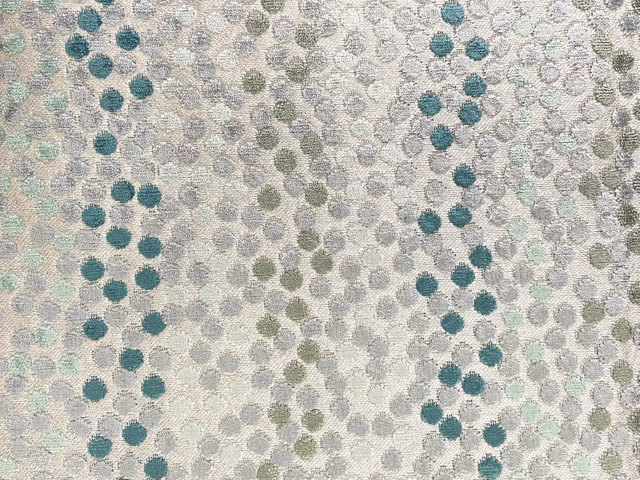 Pale aqua velvet with teal, sage and grey clustered circular motifs