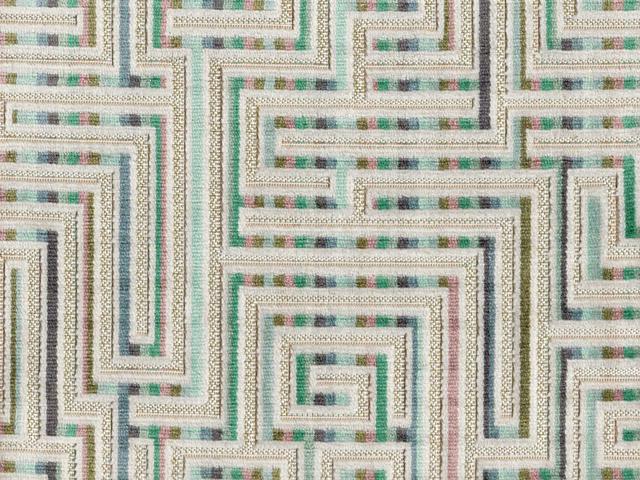 Cream velvet with mint, taupe and blush maze-like geometric bands