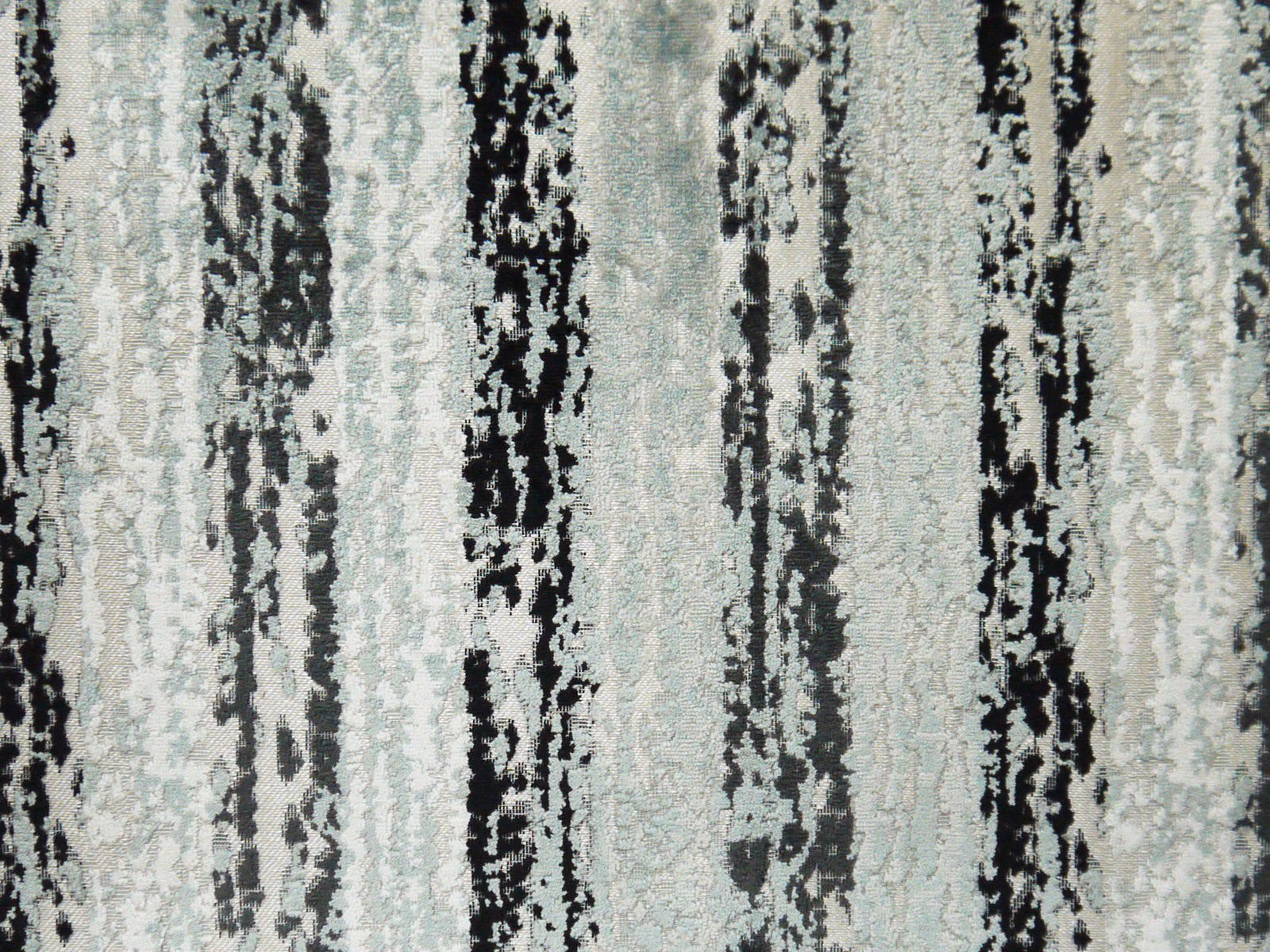 Pale aqua velvet with distressed vertical charcoal and grey stripes