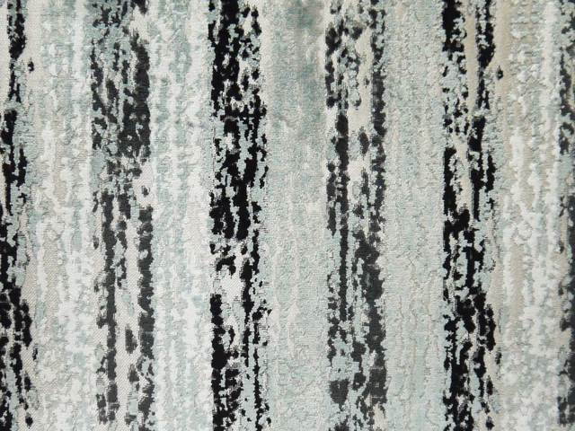 Pale aqua velvet with distressed vertical charcoal and grey stripes