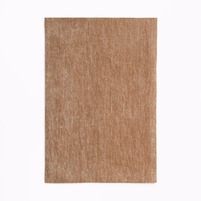 Warm camel-brown chenille swatch with soft vertical striations and a brushed surface