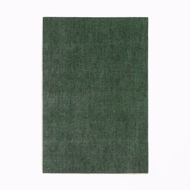 Deep forest green chenille swatch with fine vertical weave and softly mottled texture