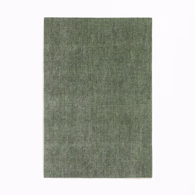 Muted loden-green chenille swatch with fine vertical texture and softly mottled shading