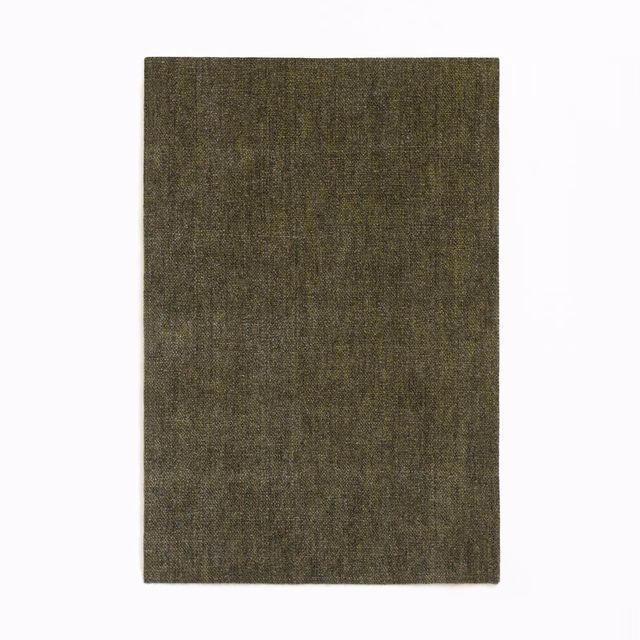 Deep moss olive chenille swatch with fine vertical woven texture